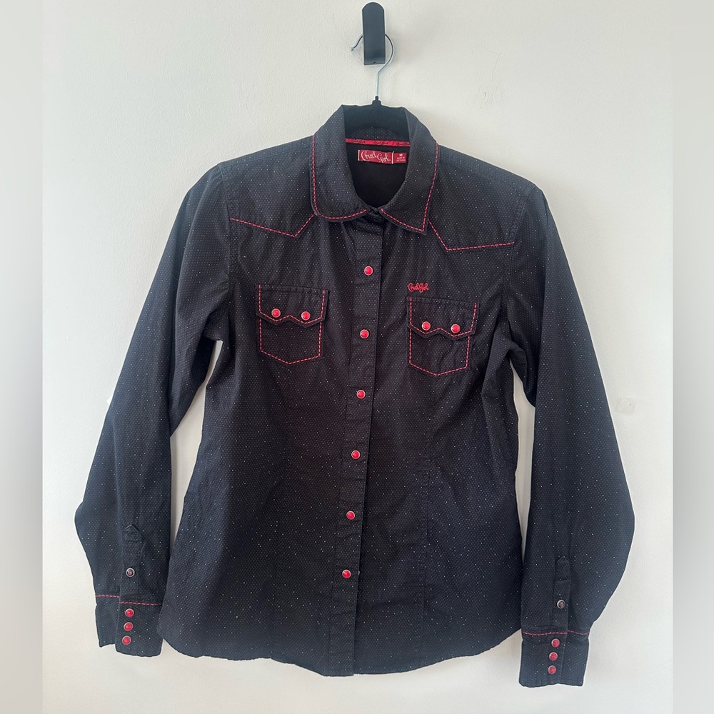Cruel Girl Womens Black/Red Long Sleeve Western Shirt w/Red Snap Buttons Size M